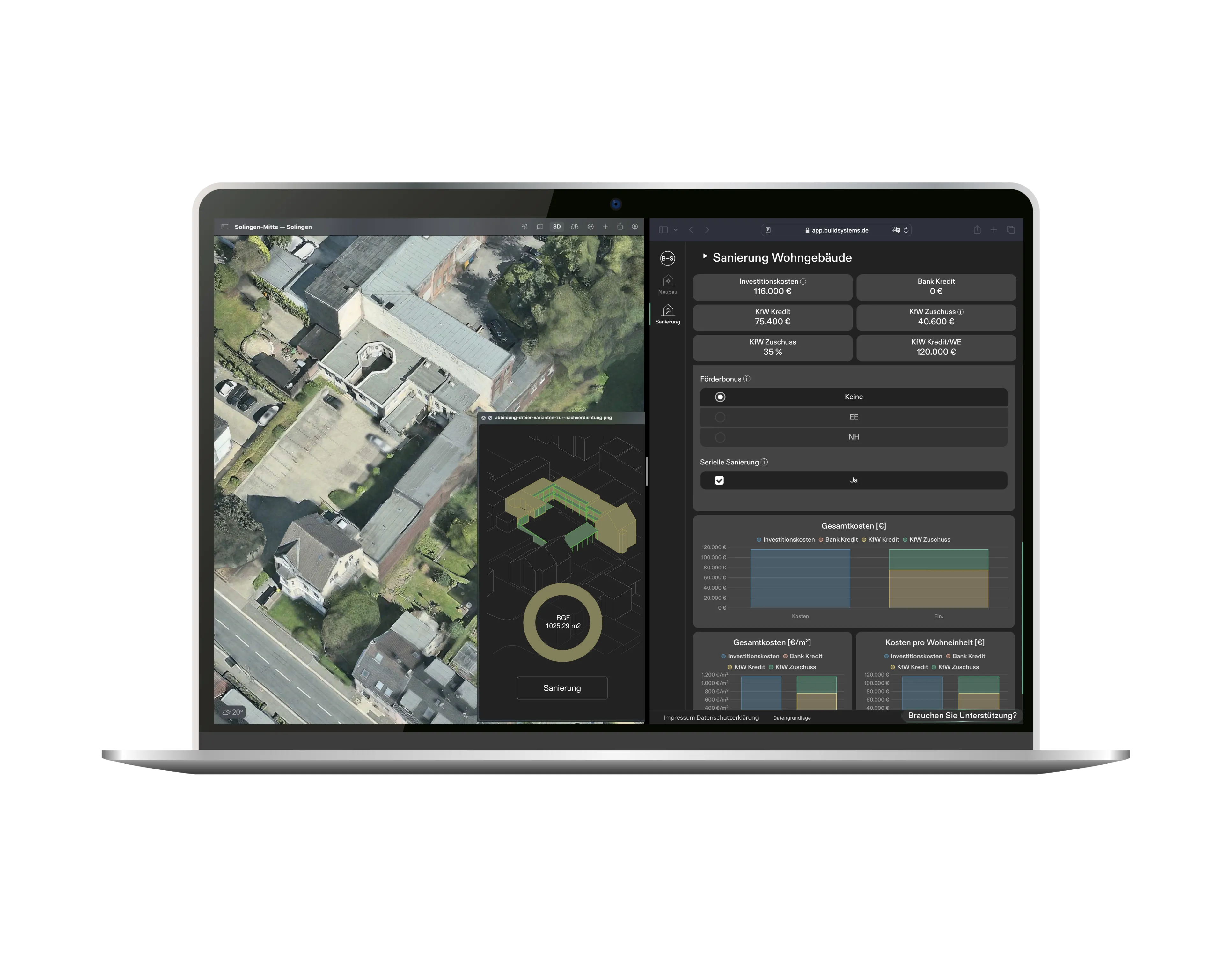 Baukosten- und Fördermittelkalkulator in der Anwendung